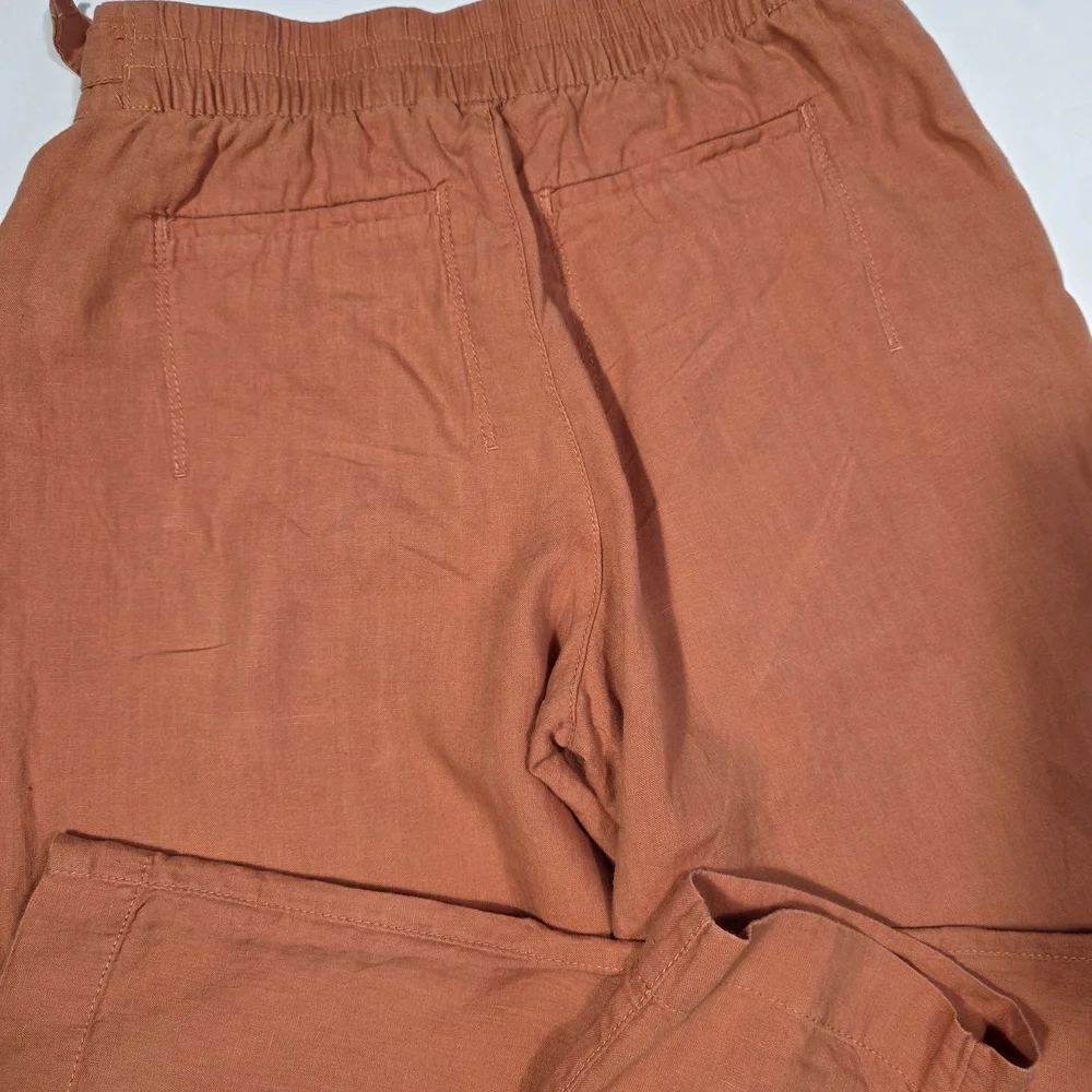 Athleta 100% Linen Pants Women Size 6 Orange Elastic Waist Lightweight Summer - Picture 3 of 10